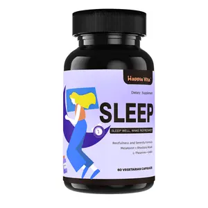 HappieVita 4-in- 1 Sleep Aid, 6mg Melatonin, Rhodiola Rosea, GABA 250mg, L-Theanine – Sleep Support Supplement, 60 Capsules Healthcare Edible Vitamin
