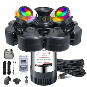 RELIY Pond Fountain Aerator, With 4 RGB Lights 1HP 110V 15000 GPH Stainless Steel Fountain Pump, Fully Automatic Powerful Lake Floating Fountain, 100 FT Power Cord, Programmable Timer Switch