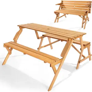 VEVOR 2 - in - 1 Transforming Interchangeable Picnic Table, Outdoor Wooden Table and Bench Set, Portable Foldable Bench with Umbrella Hole, Patio Dining Furniture for Garden, Backyard, Porch (Brown)VEVOR Super Brand Day