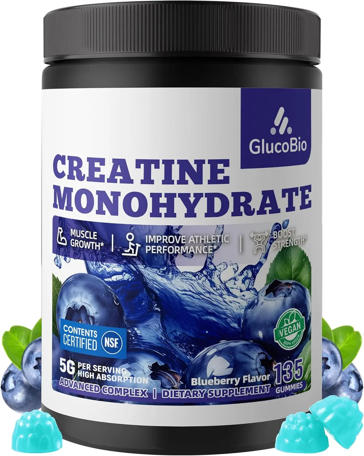 Sugar Free Creatine Monohydrate Gummies for Women with Collagen Vitamin D3 and Calcium for Lean Muscle Growth Booty Support and Energy Boost Pre and Post Workout Daily Gym Fitness Supplement Chewables 120 Count
