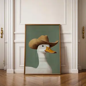 Silly Cowboy Goose Print – Cowboy Hat Wall Art, Neutral Southeastern Boy Room Decor, Green Western Nursery | Room Decor | Unframed | 5 Sizes (8x12–27x40 inch)