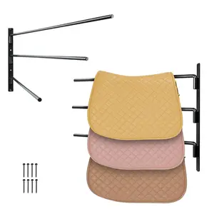 VEVOR Wall Mounted Saddle Rack,  30.9 x 29.9 x 5.5 in, 2 Packs Swing Out Saddle Holder, Three Tiers Horse Saddle Stand, Space Saving Horse Pad and Blanket Rack for Tack Room Organization