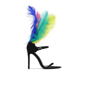 Jasmine Multi High Heel Shoes with Colorful Feather and Elegant Design