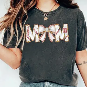[SALE OFF 50%] Personalized Baseball Bow T-Shirt, Baseball Mom Shirt With Kids Name & Jersey Number Shirts, Game Day, Vintage Baseball Coquette, Baseball Mama T-Shirt