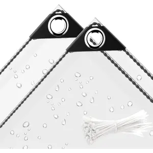 3 x 10 ft Clear  Tarp, PVC 11.8 Mil Tarpaulin with Grommets and  Tie, Duty Heavy  Resistant Cover for Camping,  Greenhouse, , Patio and Pavilion