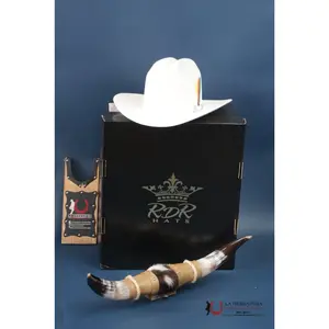 RDR Hats Classic Cowboy Hat - High Quality White Premium Caps with Stylish Design & Unique Horns - Available in All Sizes