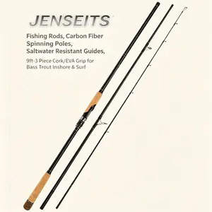 Jenseits Fishing Rods, Carbon Fiber Spinning Poles, Saltwater Resistant Guides, 9'/10'/12'-Portable 3-PieceCork/EVA Grip for Bass Trout Inshore & Surf Telescopic Rod Telescoping Rod