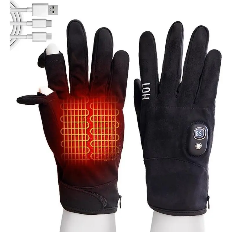 Rechargeable Electric Heated Gloves for Men & Women, 3000mAh Battery, 5 Heat Levels Up to 131°F, Back of Hand & Finger Heating, Touchscreen Gloves for Cycling & Cold Weather Outdoor Activities