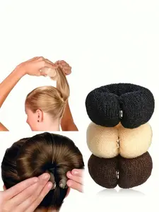 3pcs Women's Donut Hair Bun Makers, Puff Hair Bun Styling Tool, Korean Style Hair Clips, Ponytail Hair Ties, Rubber Bands, Elastic Hair Rings, Home Hair Kit, Heatless Styling Tools