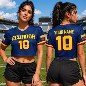 Custom Ecuador Football Crop Top Jersey, Personalized Name Football Shirt