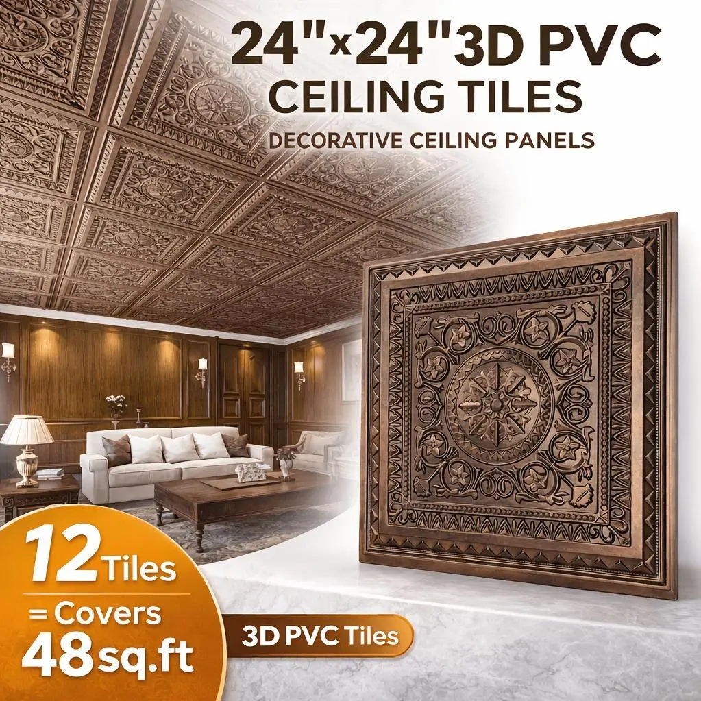 3D Ceiling Tiles 2x2, 12-Pack PVC Panels, Waterproof & Easy Install, Modern Decorative Drop Ceiling, Covers 48 Sq.ft, Antique Copper