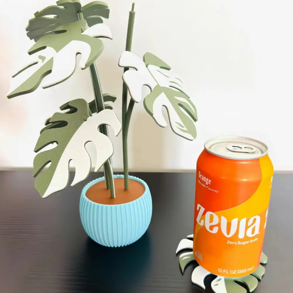 Monstera Plant Coaster Set, Round Coaster, Modern Rustic Unique Design Home Decor, Farmhouse-Style Desktop Decor, 6 Coasters, Functional Home Decor Gift, Aesthetic