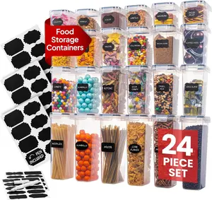 Airtight  Storage Containers Set - Air Tight Pantry Storage Containers with  - Pasta Flour Sugar Cereal Containers - Storage Containers for  - Kitchen Storage Container (Clear-24 Pack)