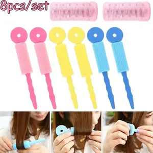 8-piece Sleeping Beauty sponge curler set, hair care foam shaft heatless curler, air banger curler, high-quality curl DIY hairstyle design tool, suitable for salons and homes with curly and thick hair, modeling tools (color random)