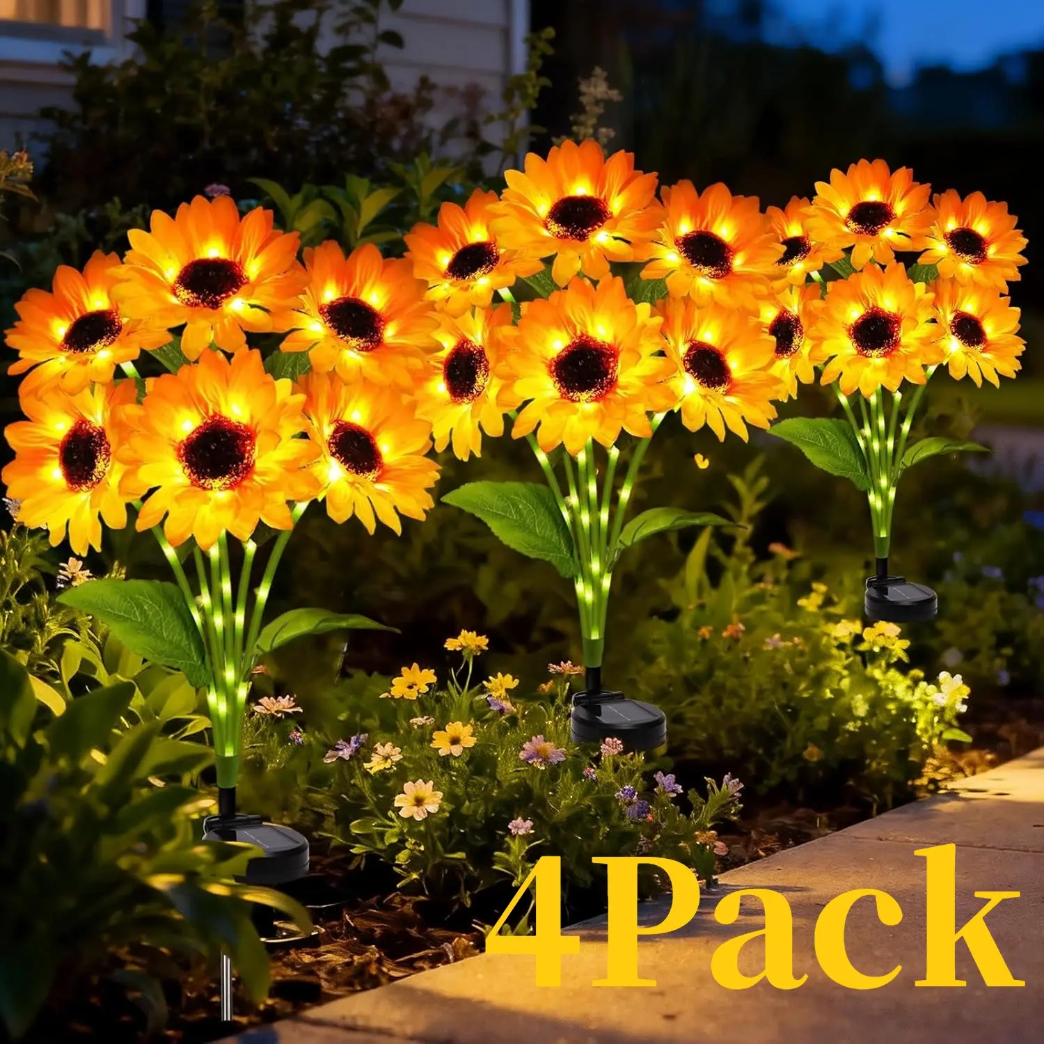 4-Pack Upgraded Solar Outdoor Lights with 24 Sunflower Lights, Plastic Body Halloween Theme Decor, Waterproof Home Garden Decor for Gardens, Terraces
