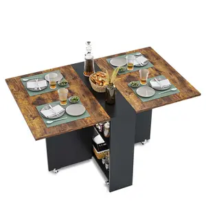 Sikaic Folding Dining Table with Storage Shelf Brown and Black Sikaic Folding Dining Table with Storage Shelf Brown and Black