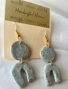 Hand Made, Baby Blue and Copper, dangly, Geometric Shaped, Polymer Clay Earrings!