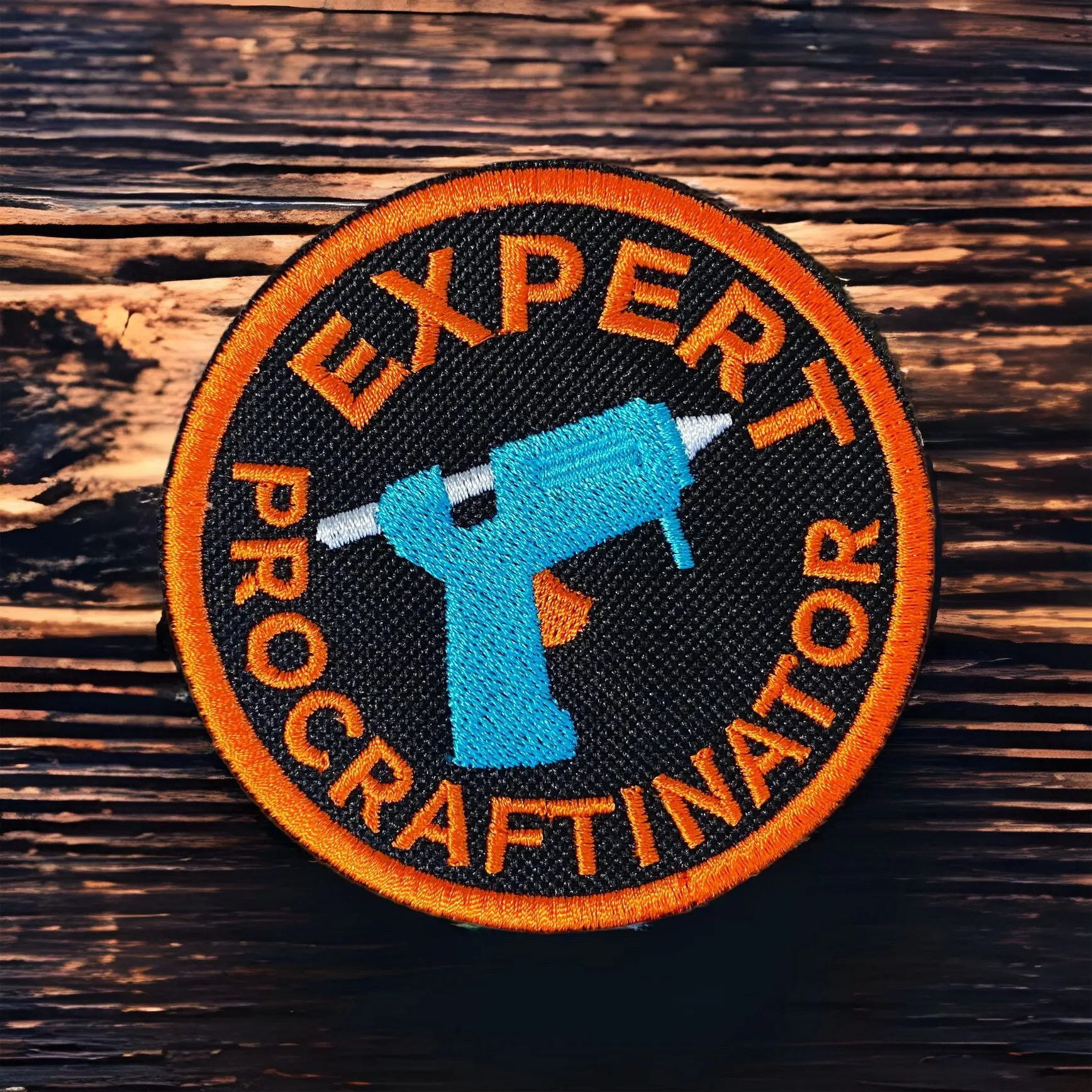 Crafty Merit Fabric Patches - 3.31"x3.31" Iron On Sew On Hook Backing Badges, Expert Procraftinator Status Badges for Jackets/Bags Customization