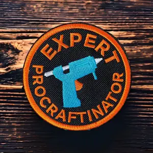 Crafty Merit Badges Expert Procraftinator Patch 3.31x3.31 Iron On Sew On Hook Backing for Jackets Bags Hats