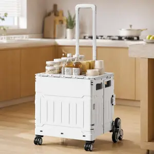 XXL 75L Foldable Aluminum Rolling Kitchen Cart - Heavy-Duty Stair-Climbing Trolley Storage Cart with 360° Swivel Wheels, Wheeled Organizer, Portable for Apartment Living & Farmers Market, US Stock Home Organizer Bin