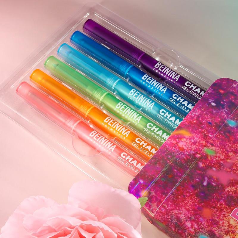 BEININA Cosmetics Chameleon 6-Color Shimmer Liquid Eyeliner Set Long-Lasting Rainbow Hues with Light-Shifting Effect for Bold Eye Makeup