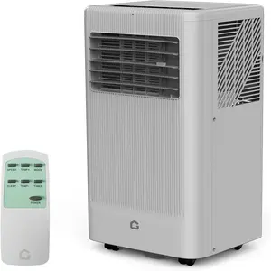 10000 BTU Portable Air Conditioner Unit - ASHRAE-Certified, Self-Evaporation, Floor-Mounted with Cooling Fan, Dehumidification, 24-Hour Timer, Window Kit, Black and Gray Top Cover for Rooms Up to 450 Sq Ft, Portable Type