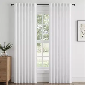 Topfinel White Back Tab Linen Curtains 84 Inch Length 2 Panels for Bedroom Living Room Textured Semi Sheer Drape with Hooks