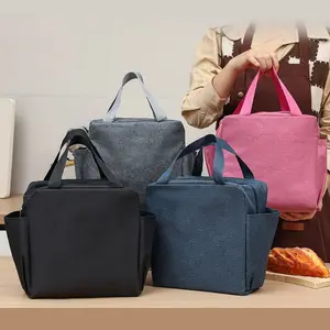 Handheld Insulated Lunch Box Bag Dual-Sided Pockets for Work, Simple Bento Bag for Lunches, Portable Food Container Holder