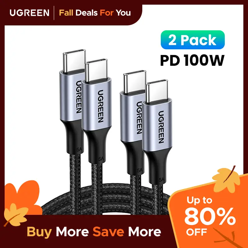 UGREEN 100W USB C Cable 2-Pack - Smartphone Charger for iPhone 17/17 Plus/17 Pro/17 Pro Max/16/15 Plus/15 Pro/15 Pro Max, MacBook Pro, iPad Pro, Dell