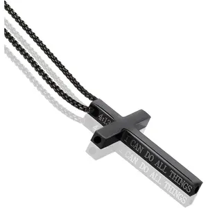 Quit Smoking Necklace – Stainless Steel Cross Pendant, Breathable Fidget Necklace  Anxiety Relief & Smoking Cessation, Smokeless Inhaler  Men & Women Black