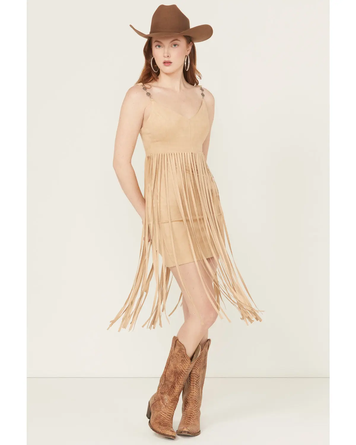 Ramsey Concho Trim Faux Suede Mini Dress