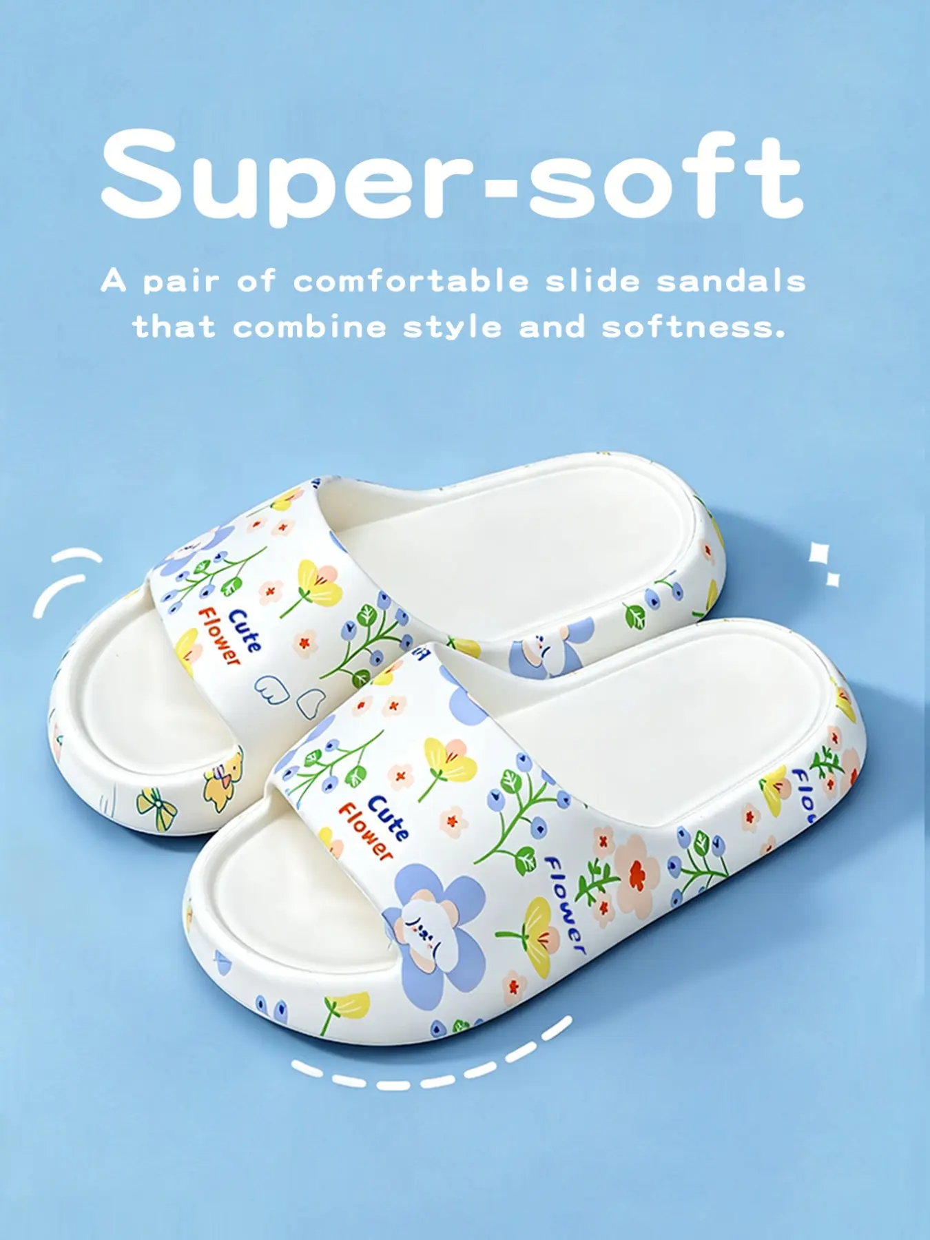 Cute Floral Print Women's Slide Sandals, Super Soft Non-Slip Home Slippers, Fashion Casual Indoor/Outdoor Slides for Ladies