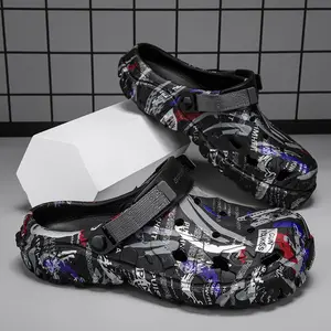 Unisex streetwear graffiti clogs | chunky platform slip-on sandals | edgy graphic water shoes with adjustable strap