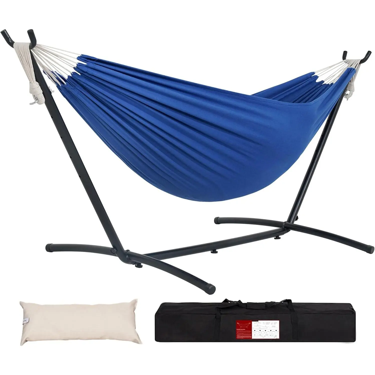 Lazy Daze Hammocks Double Hammock with 9ft Space-Saving Steel Stand Includes Portable Carrying Case, 450 Pounds Capacity (Dark Blue)