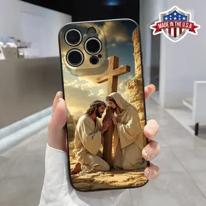 Straight Edge Phone Case for iPhone 15 Plus 16 Pro Max 14 13 12 11 XS XR E Blessed Reverence Pattern Drop Protection Shockproof Soft Silicone smartphone Cover