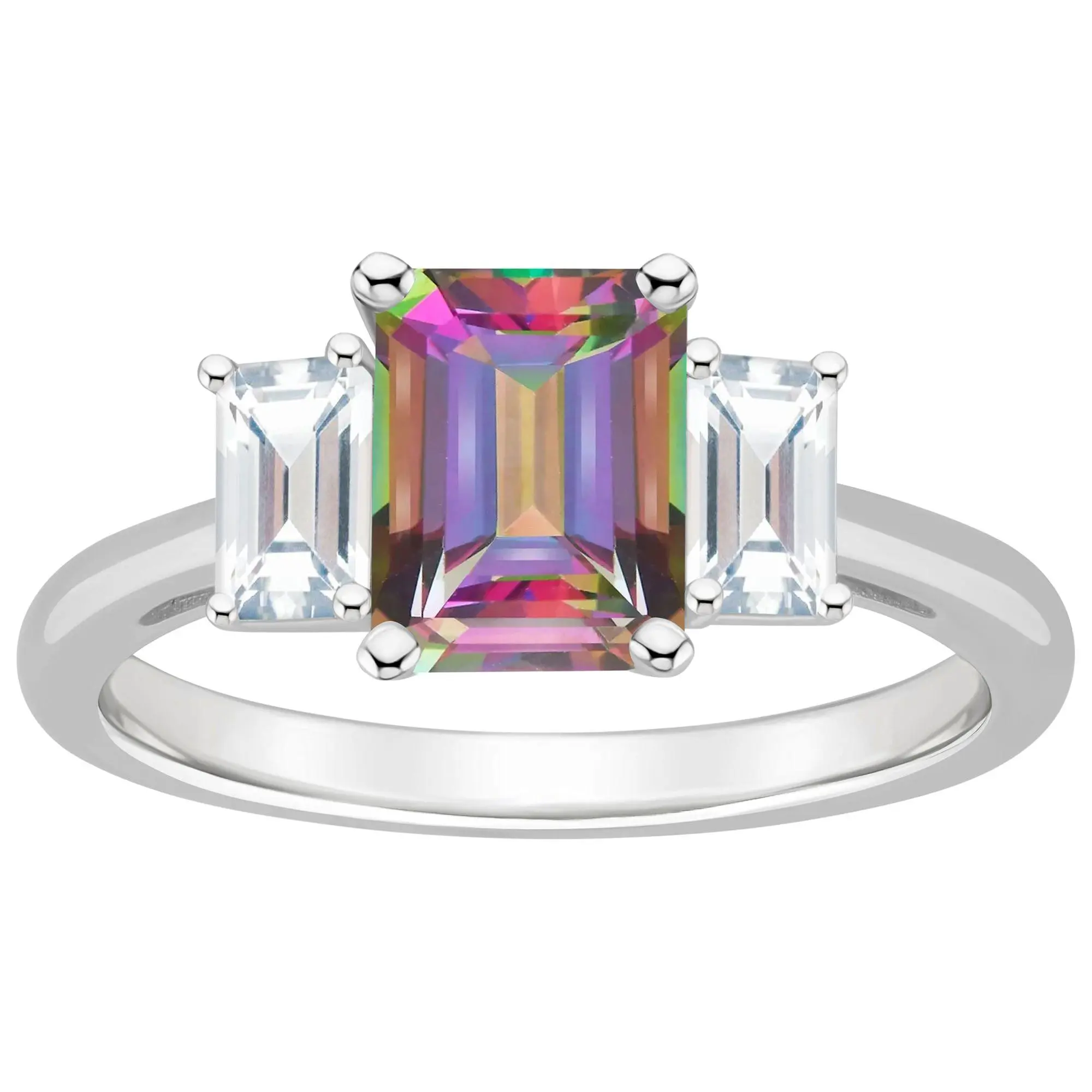 Affinity Gems Emerald Cut Multi-Colored Topaz Ring, Sterling