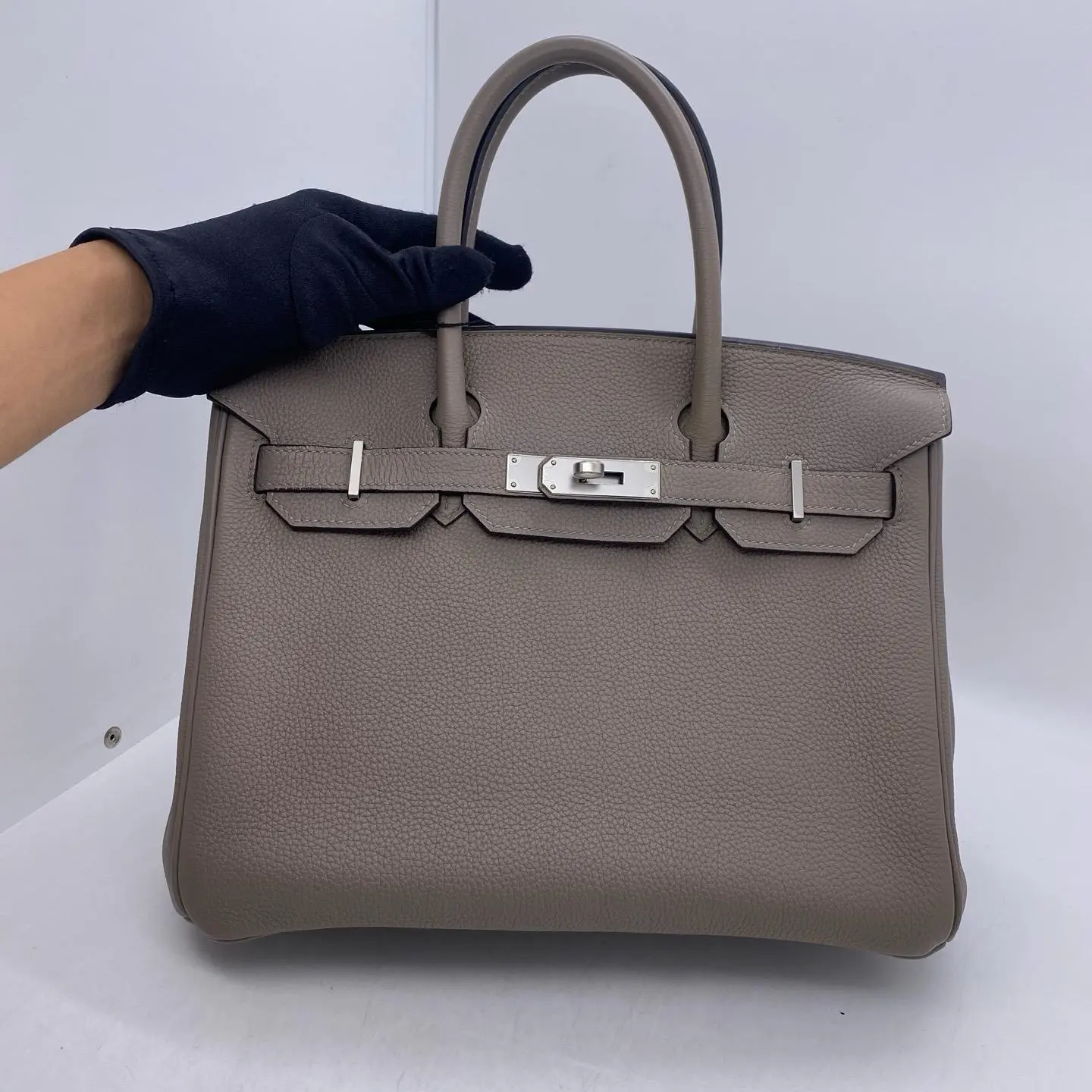Pre-owned HERMÈS HERMES Birkin 30cm Handbag, M8 Gris Misty Togo Leather, Silver Hardware, A Stamp Mark, 2605041