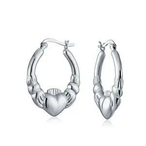 BFF Love Heart Celtic Claddagh Hoop Huggie Earrings