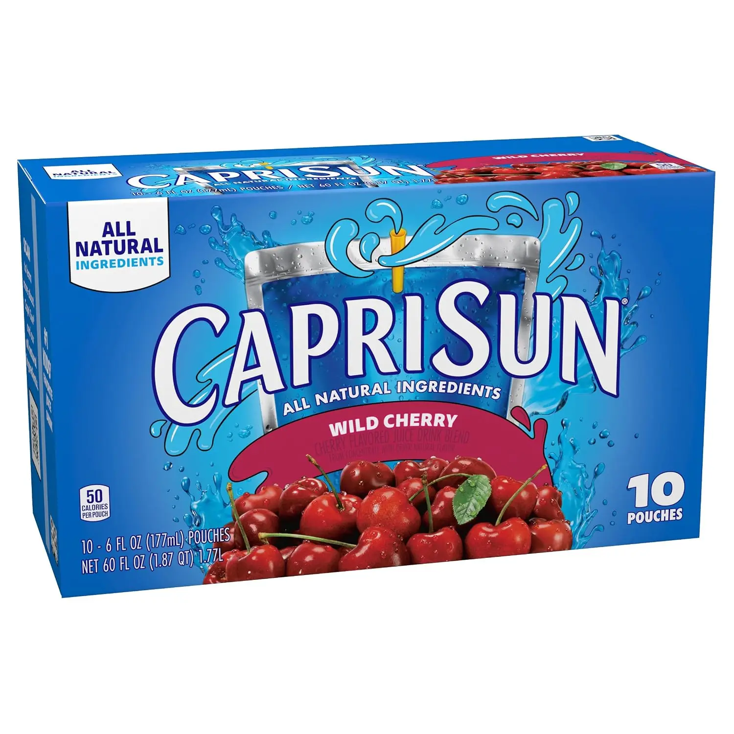 Capri Sun Juice Drink Blend, 10 ct Box Wild Cherry, 6 fl oz Pouches | for School Lunches and On-the-Go Hydration, All Natural Ingredients, No Artificial Colors, Flavors Or Preservatives