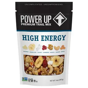 High Energy Trail Mix with Walnuts Cashews Banana Chips and Dried Fruit, Vegan Gluten Free Non GMO Snack Mix, Premium Nut Blend, 14 oz