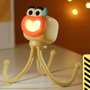 TikTok Viral Cute Embarrassed Face Octopus Night Light Funny Face Mood Lamp Phone Stand for Desk Decor Safe Sleep Sensor Light Kids Room Gift