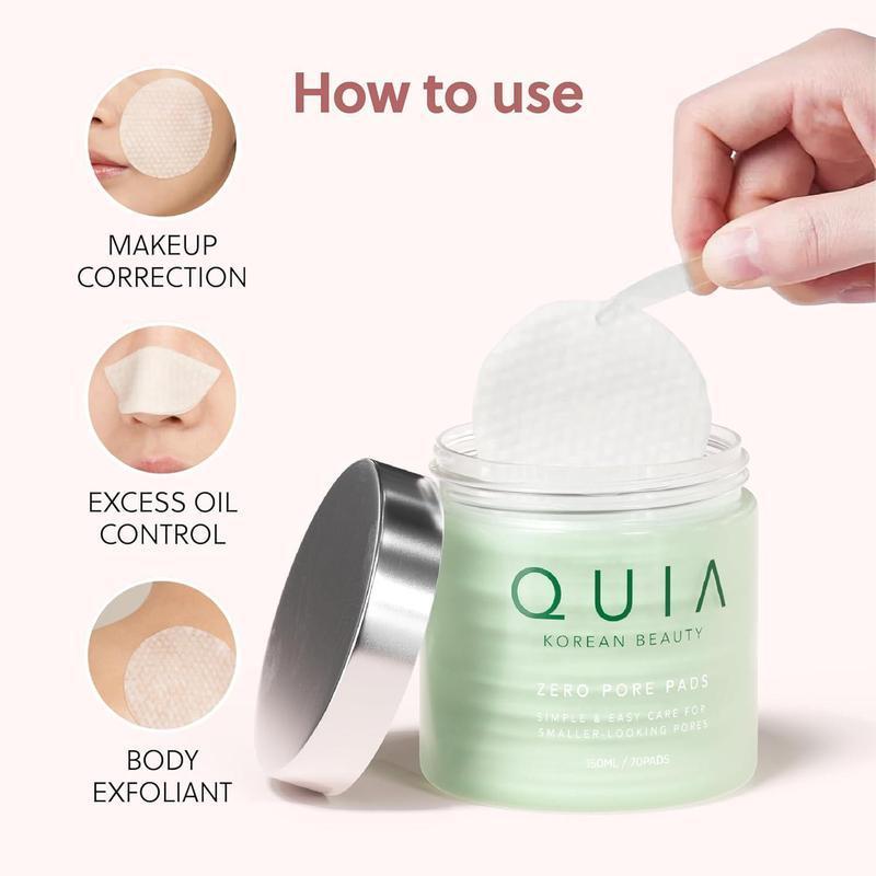 QUIA Zero Pore Pads - Korean Beauty Facial Pads for Refreshed Skin, Pore Minimizing & Oil Control, Exfoliating Pads for Smoother Texture