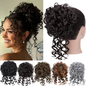 Afro Messy Hair Bun Piece Drawstring Clip In Ponytail Extension Curly Puff Updo Kinky Curly Afro Bun Comb Puff Pony Tail Hair Extension Wedding US Synthetic Hairpieces Synthetic Braided Wigs