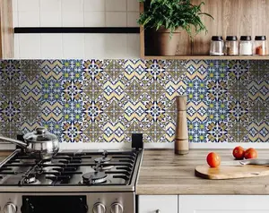 360 stand Addison Multi Mosaic Blue Decorative Peel & Stick Wall Tiles Sticker, 7x7 in, Easy-Remove Coastal Home Decor for Kitchen Backsplash & Room (Model 400263), Removable