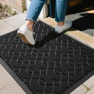 Outdoor Mats for Front Door 29.5x17, All-Season Waterproof Doormat Outdoor Entrance, Heavy Duty Non-Slip Outside Door Mat for Garage Patio Proch Entryway Indoor, Black