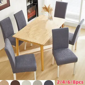 Comfortable Skin Friendly Solid Checkered Dining Chair Covers Set Stretchable Washable Stain Resistant for Hotel Home Restaurant 2 4 6 8pcs