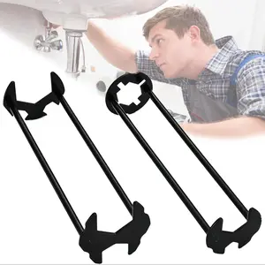 2PCS Basin Wrench Set, Pipe Wrench Set, 7 Sizes Sink Faucet Tool Plumbers Wrench with Four-Jaw Hex Universal Plumbing Tools for Kitchen & Bathroom, Multi-functional Wrench Set, Under Sink Wrench,Adjustable Four-Claw Hex Design for Tight Spaces