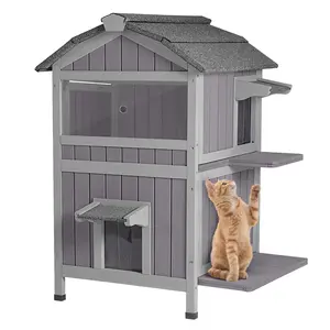 Aivituvin-AIR94 Two Tier Wooden Cat House for Feral Cats