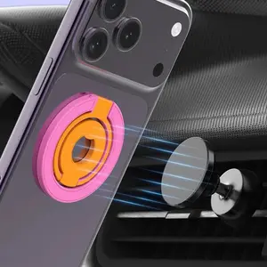 Dual Color Strong Magnet Phone Ring Stand, Magsafe Compatible, 360 Degree Rotatable, Foldable, Universal Car Double-sided Magnetic Mount, iPhone Compatible