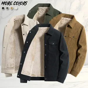 Men's Vintage Corduroy Jacket, Solid Color Thickened Warm Fleece Lined Collar Casual Style Fall Winter Commuter Streetwear Coat